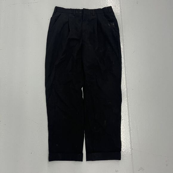 Vintage 60s Black Wool Flat Front Trousers 32x28 - Picture 1 of 6